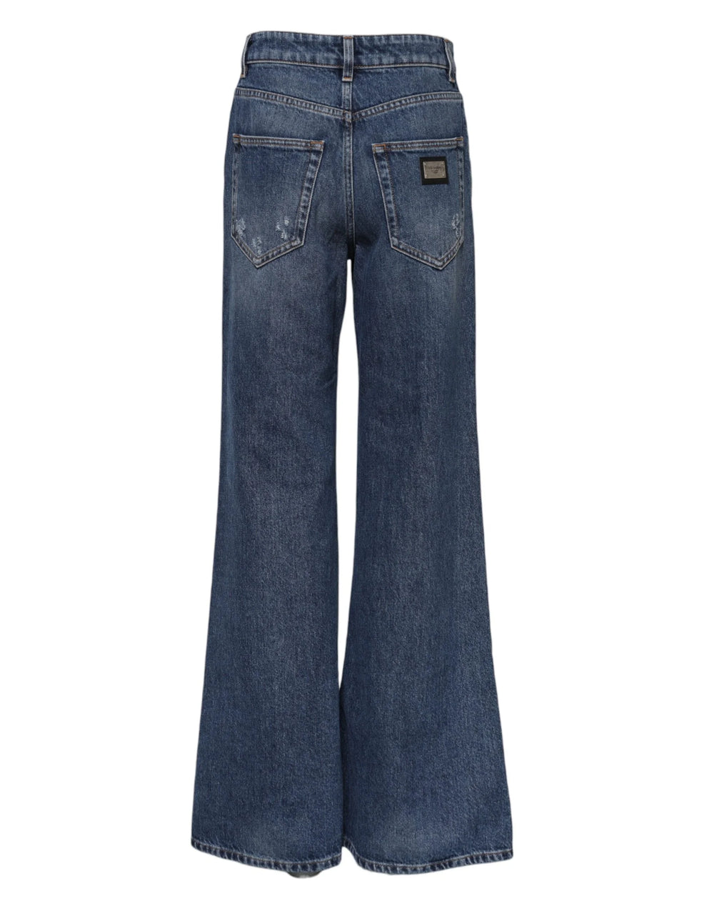 Dolce & Gabbana Blue Cotton Wide Leg Tattered Denim Jeans - Jeans