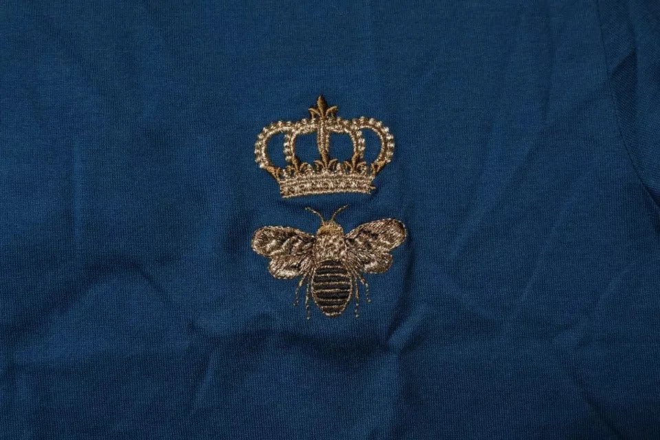 Dolce & Gabbana Blue Crown Bee Cotton Men Crew Neck T-shirt - IT44 | XS - T-Shirts