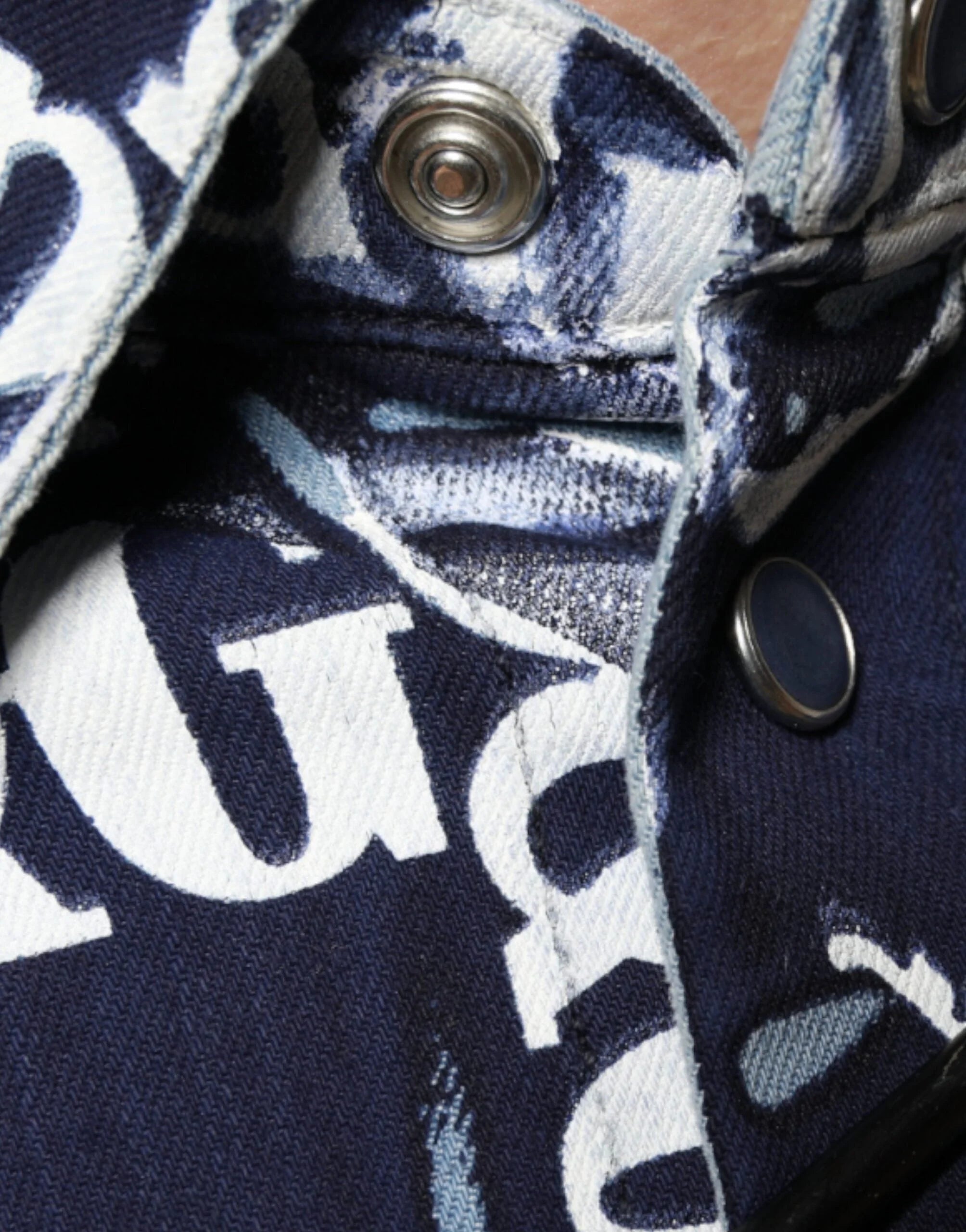 Dolce & Gabbana Blue Crown Logo Print Slim Fit Cotton Shirt - Shirts