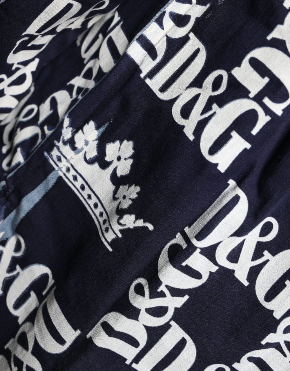 Dolce & Gabbana Blue Crown Logo Print Slim Fit Cotton Shirt - Shirts