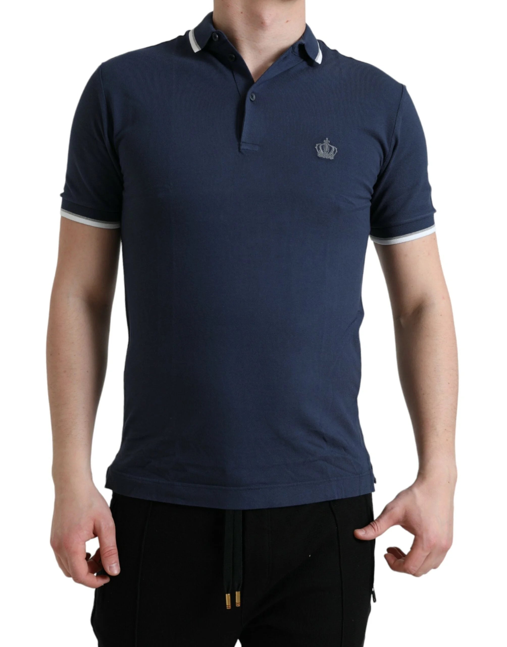 Dolce & Gabbana Blue Crown Patch Cotton Collared Men Polo T-shirt - IT44 | XS - Polos