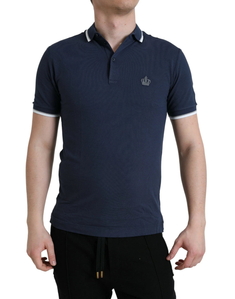 Dolce & Gabbana Blue Crown Patch Cotton Collared Men Polo T-shirt - IT44 | XS - Polos