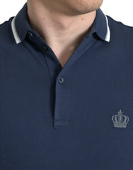 Dolce & Gabbana Blue Crown Patch Cotton Collared Men Polo T-shirt - IT44 | XS - Polos