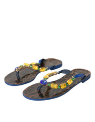 Dolce & Gabbana Blue Crystal Calf Leather Beachwear Shoes - EU36/US5.5 - Sandals