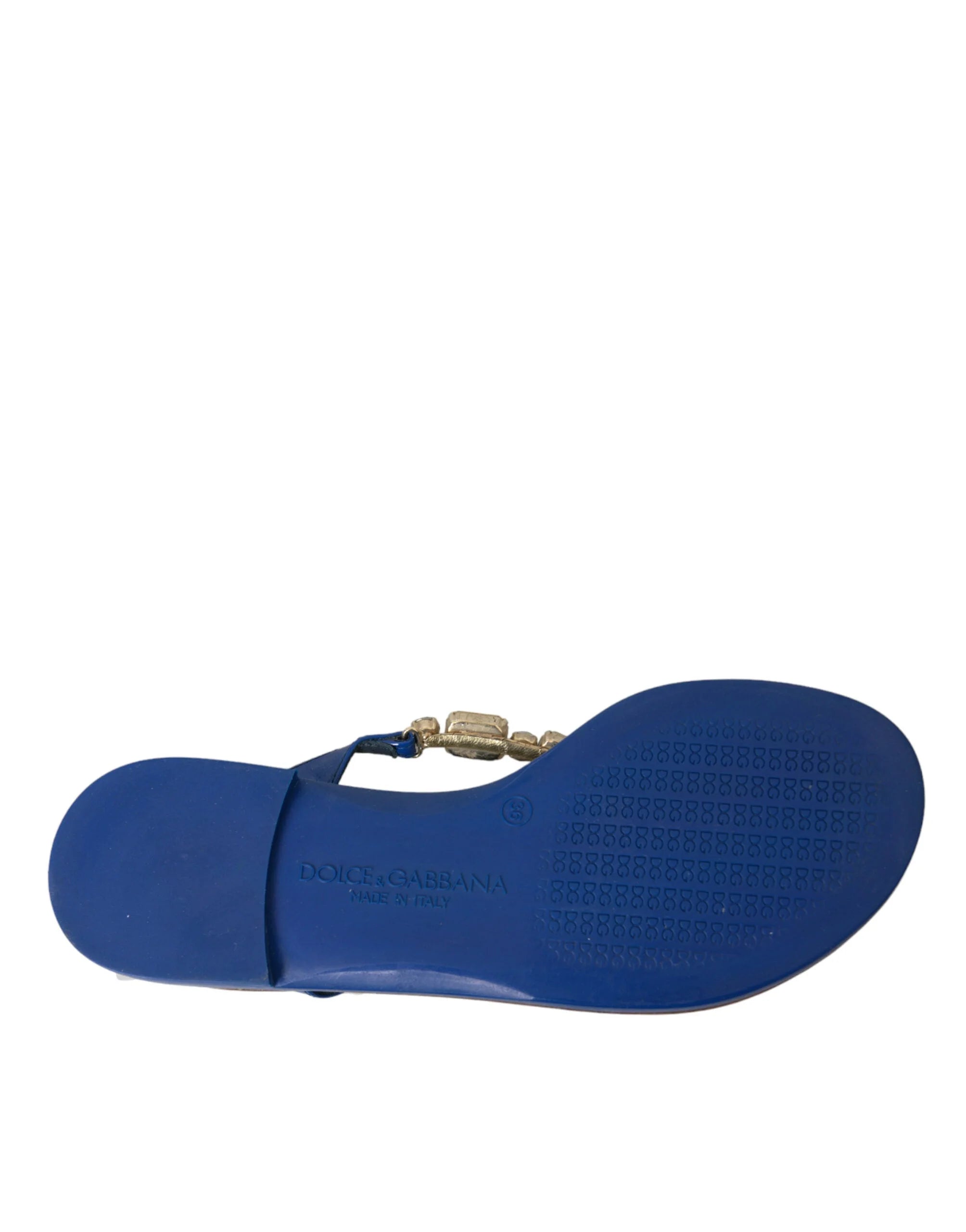 Dolce & Gabbana Blue Crystal Calf Leather Beachwear Shoes - EU36/US5.5 - Sandals