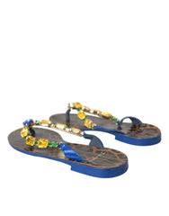 Dolce & Gabbana Blue Crystal Calf Leather Beachwear Shoes - EU36/US5.5 - Sandals