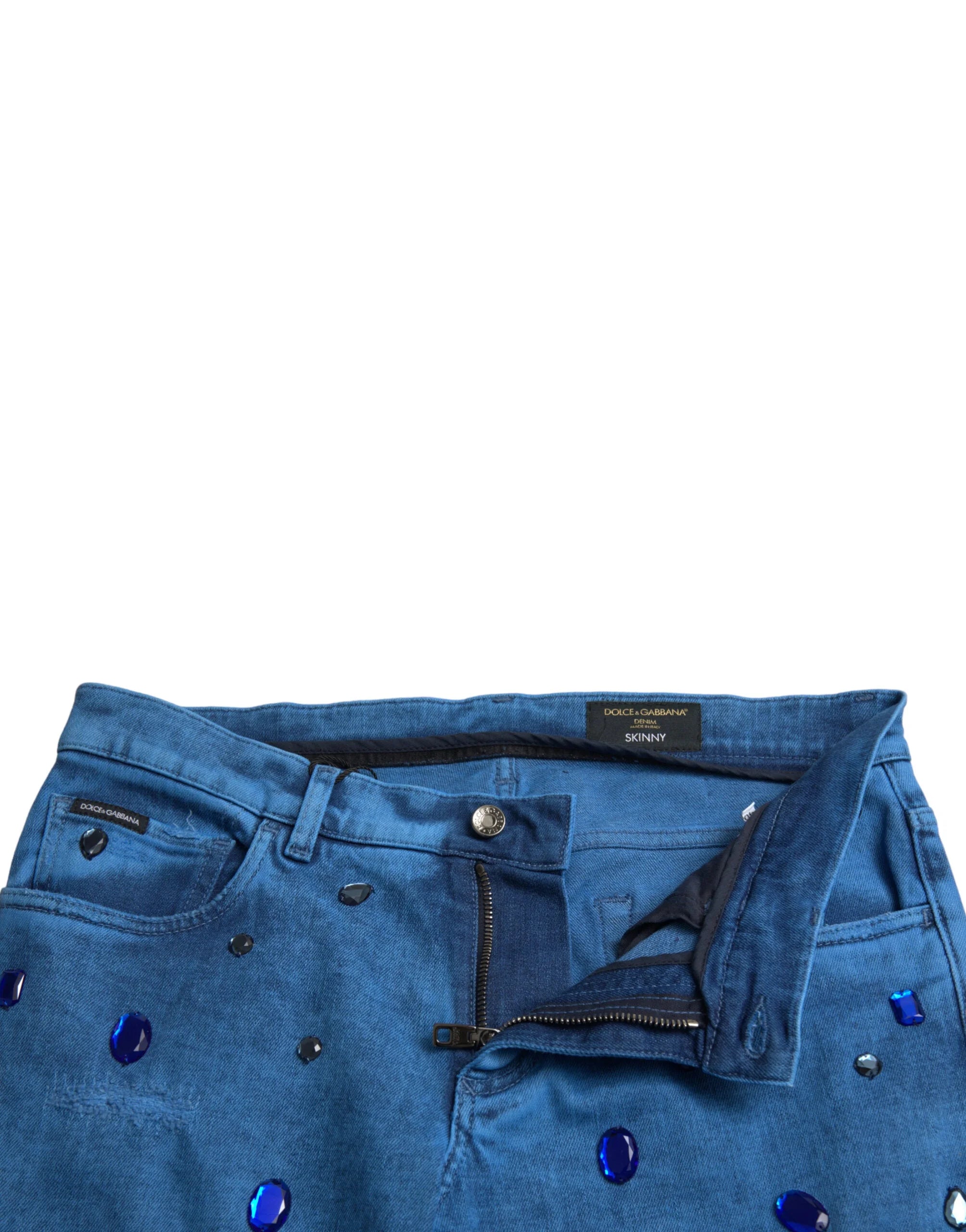 Dolce & Gabbana Blue Crystal Embellished Skinny Denim Jeans - Jeans