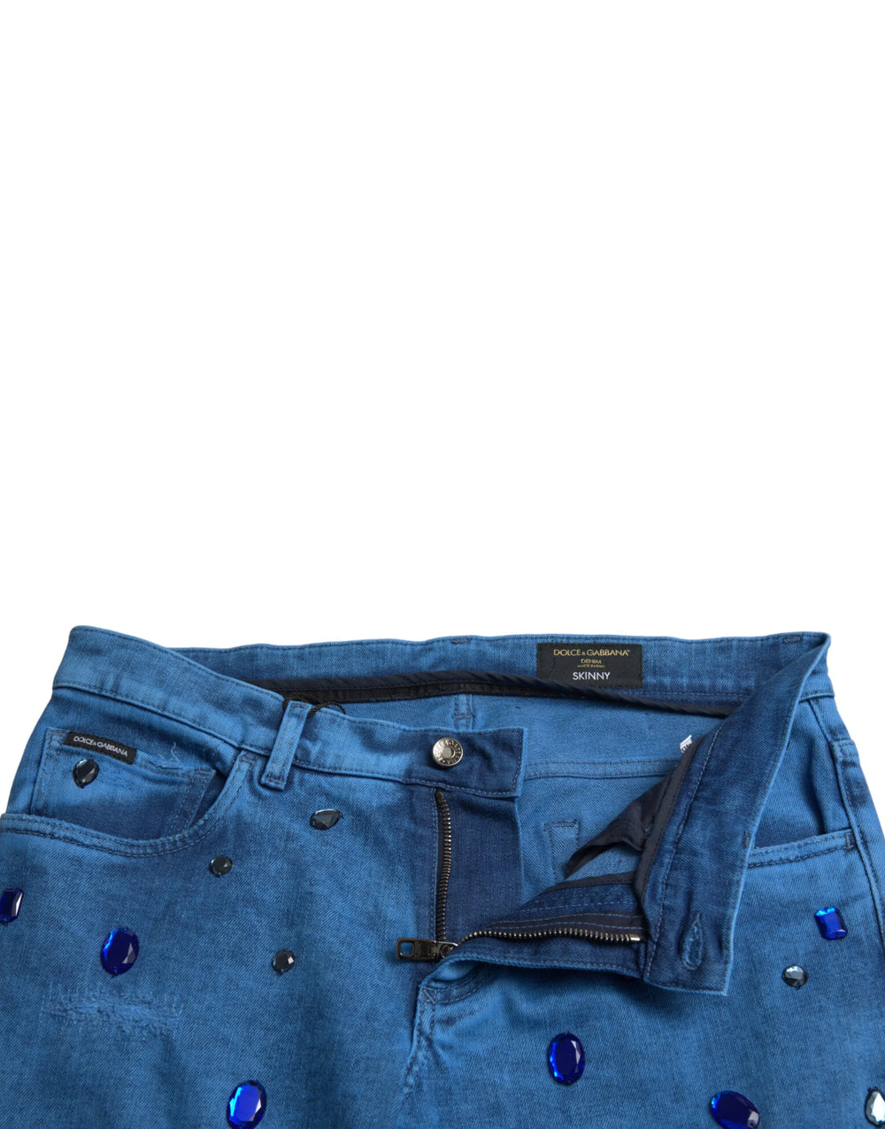 Dolce & Gabbana Blue Crystal Embellished Skinny Denim Jeans - Jeans