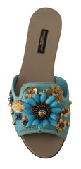 Dolce & Gabbana Blue Crystal Exotic Leather Blue Crystal Sandals - Sandals