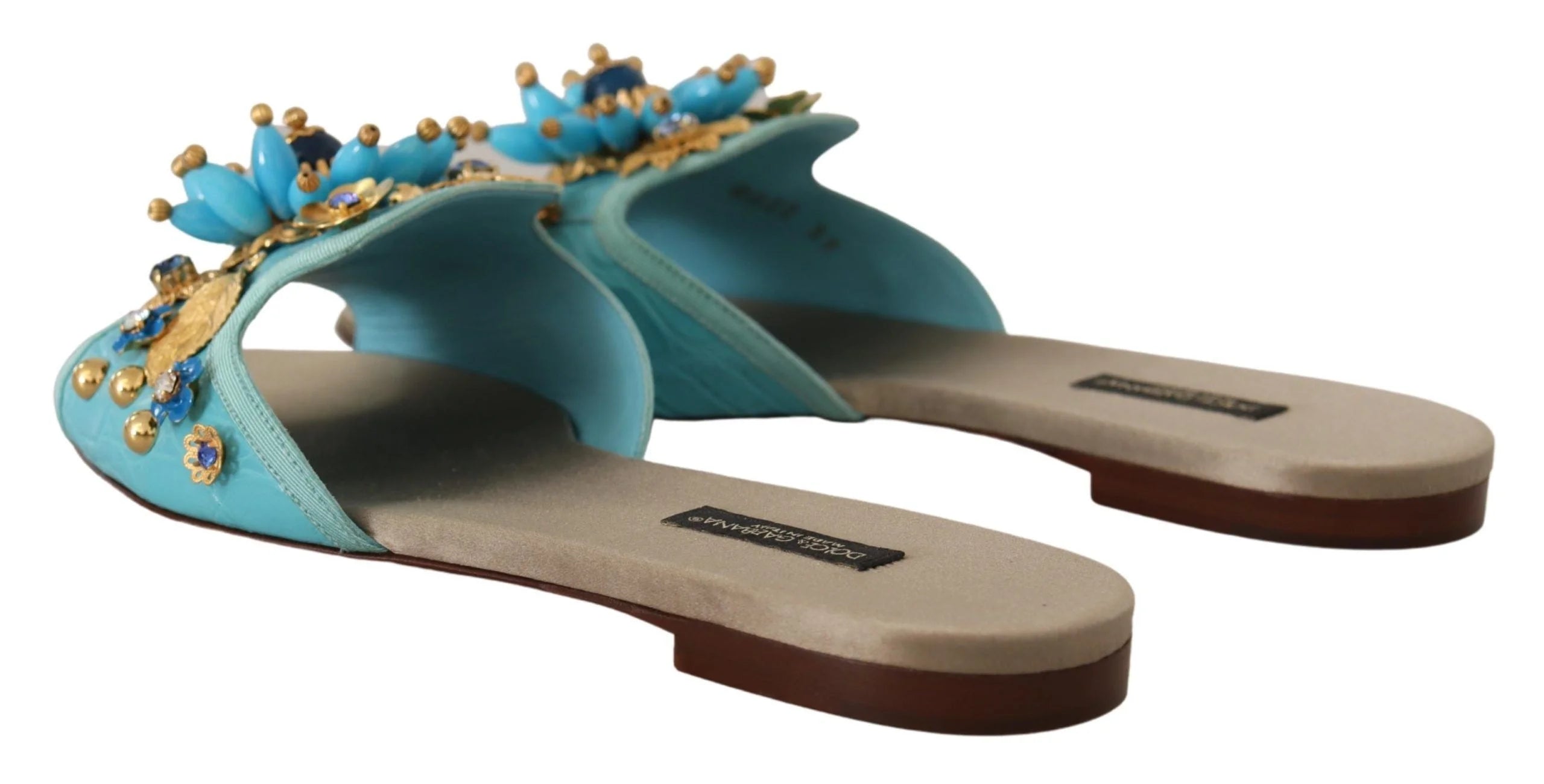 Dolce & Gabbana Blue Crystal Exotic Leather Blue Crystal Sandals - EU35/US4.5