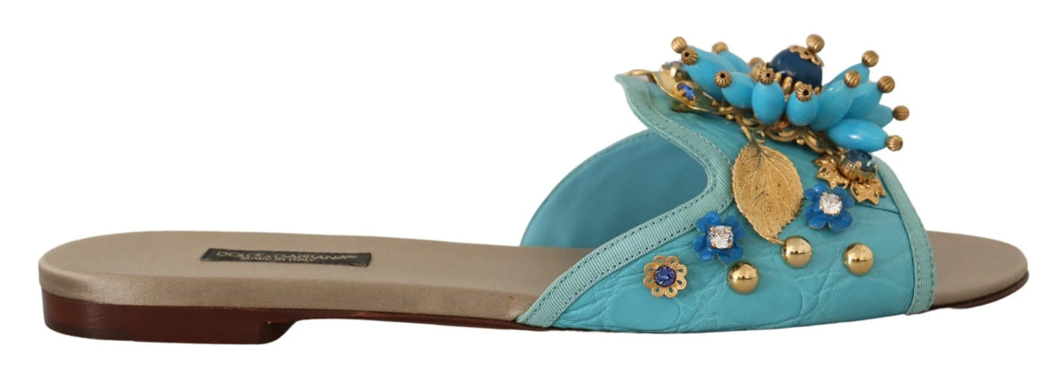 Dolce & Gabbana Blue Crystal Exotic Leather Blue Crystal Sandals - EU35/US4.5