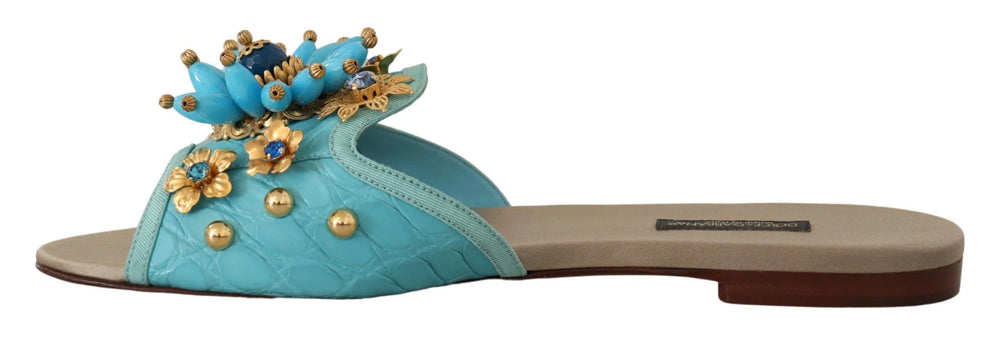 Dolce & Gabbana Blue Crystal Exotic Leather Blue Crystal Sandals - EU35/US4.5
