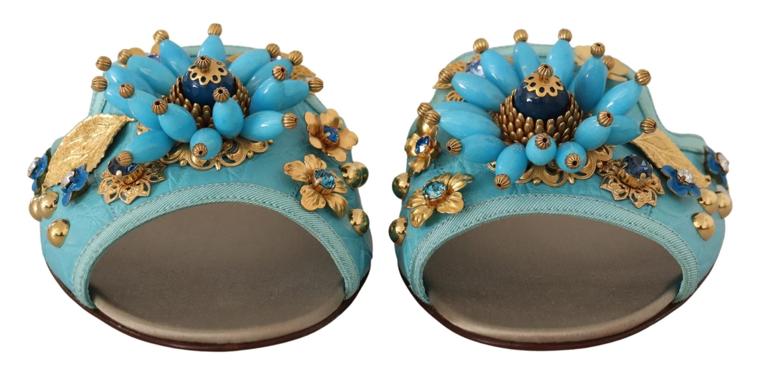 Dolce & Gabbana Blue Crystal Exotic Leather Blue Crystal Sandals - EU35/US4.5