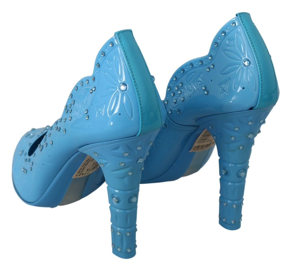 Dolce & Gabbana Blue Crystal Floral CINDERELLA Heels Shoes - EU39/US8.5
