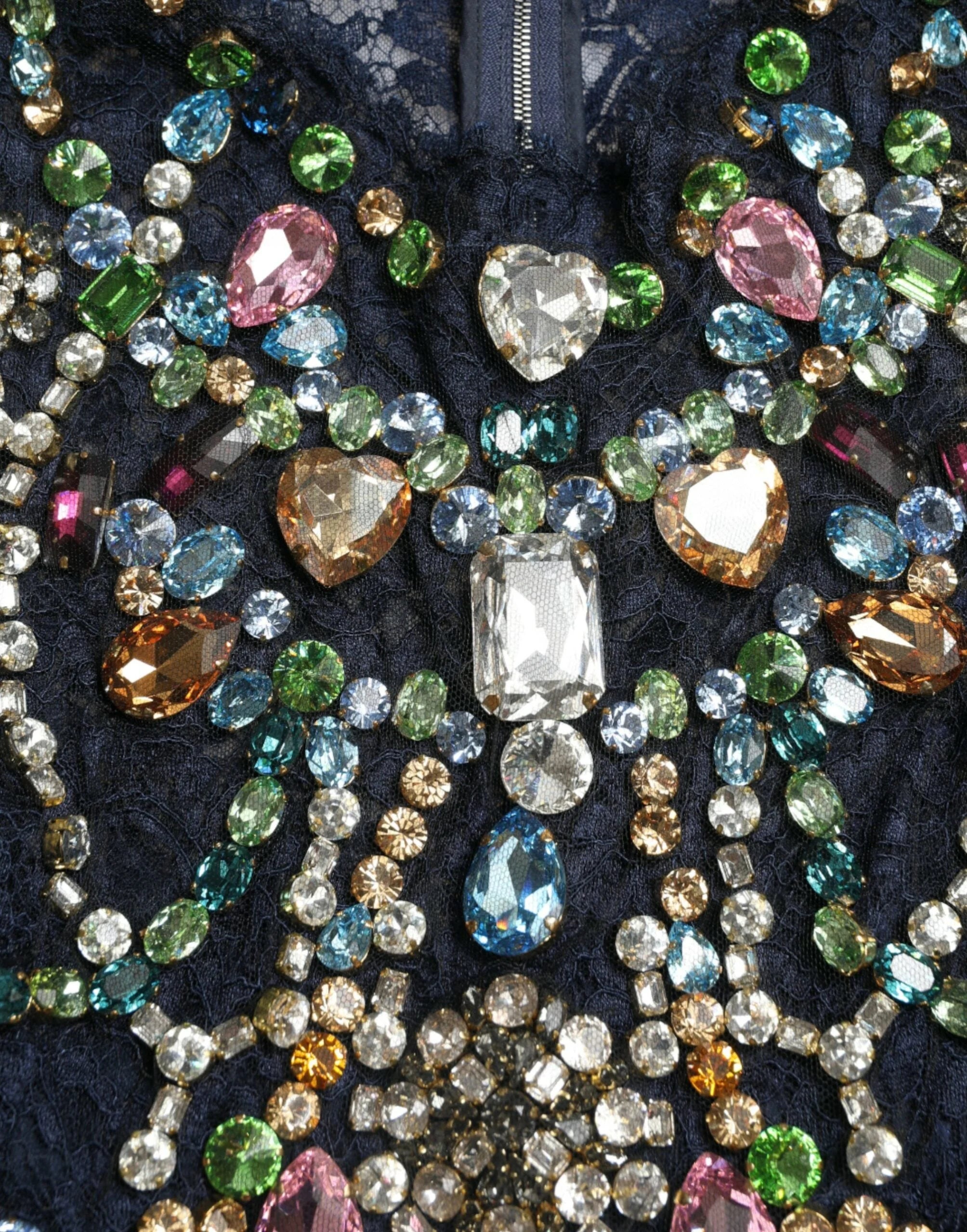 Dolce & Gabbana Blue Crystal Floral Lace Long Gown Dress - IT38|XS - Dresses