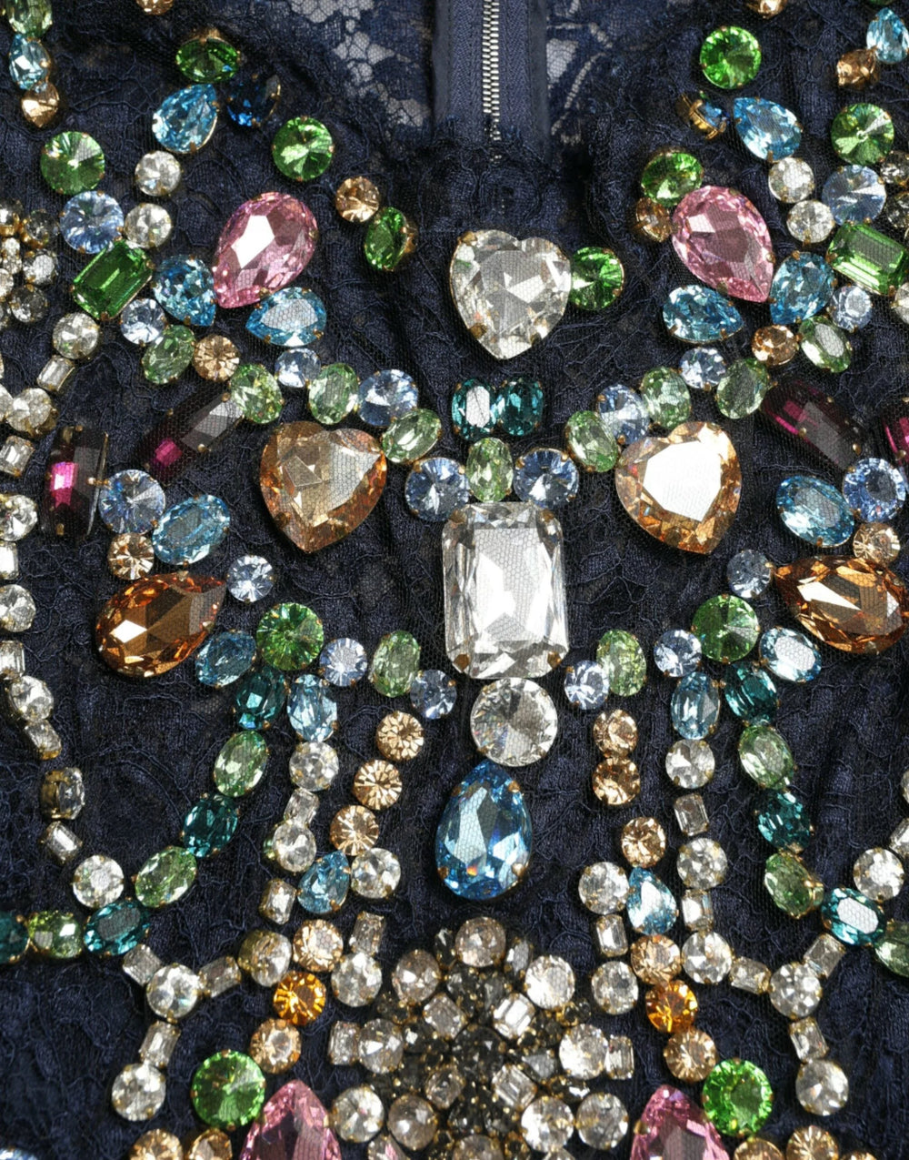 Dolce & Gabbana Blue Crystal Floral Lace Long Gown Dress - IT38|XS - Dresses