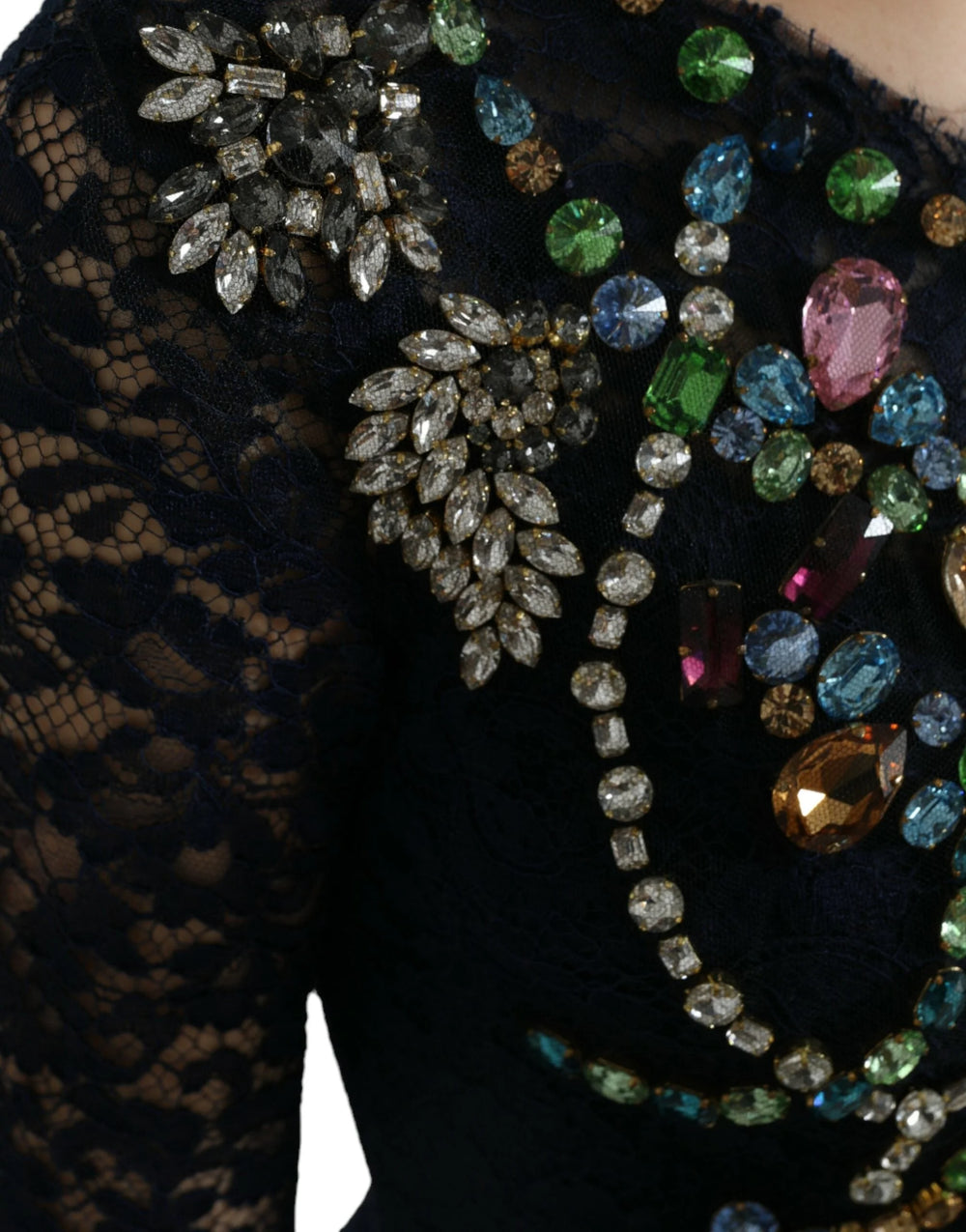 Dolce & Gabbana Blue Crystal Floral Lace Long Gown Dress - IT38|XS - Dresses