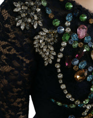 Dolce & Gabbana Blue Crystal Floral Lace Long Gown Dress - IT38|XS - Dresses