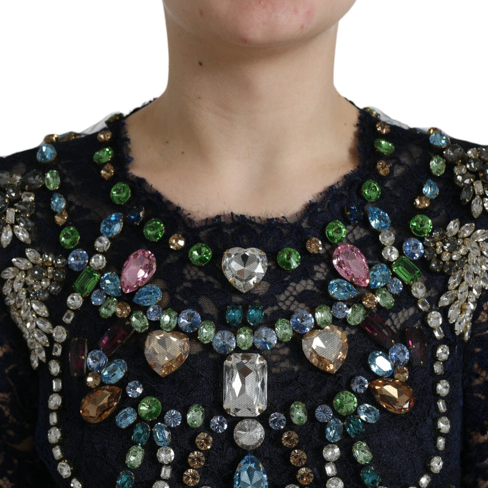Dolce Gabbana Blue Crystal Lace Gown Dress AmeOro Dolce Gabbana Blue Crystal Lace Gown Dress AmeOro