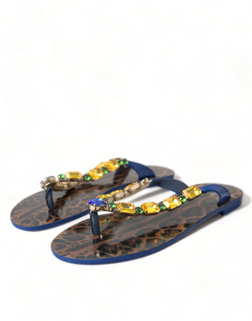 Dolce & Gabbana Blue Crystals Flats Sandals Beachwear Shoes - Sandals