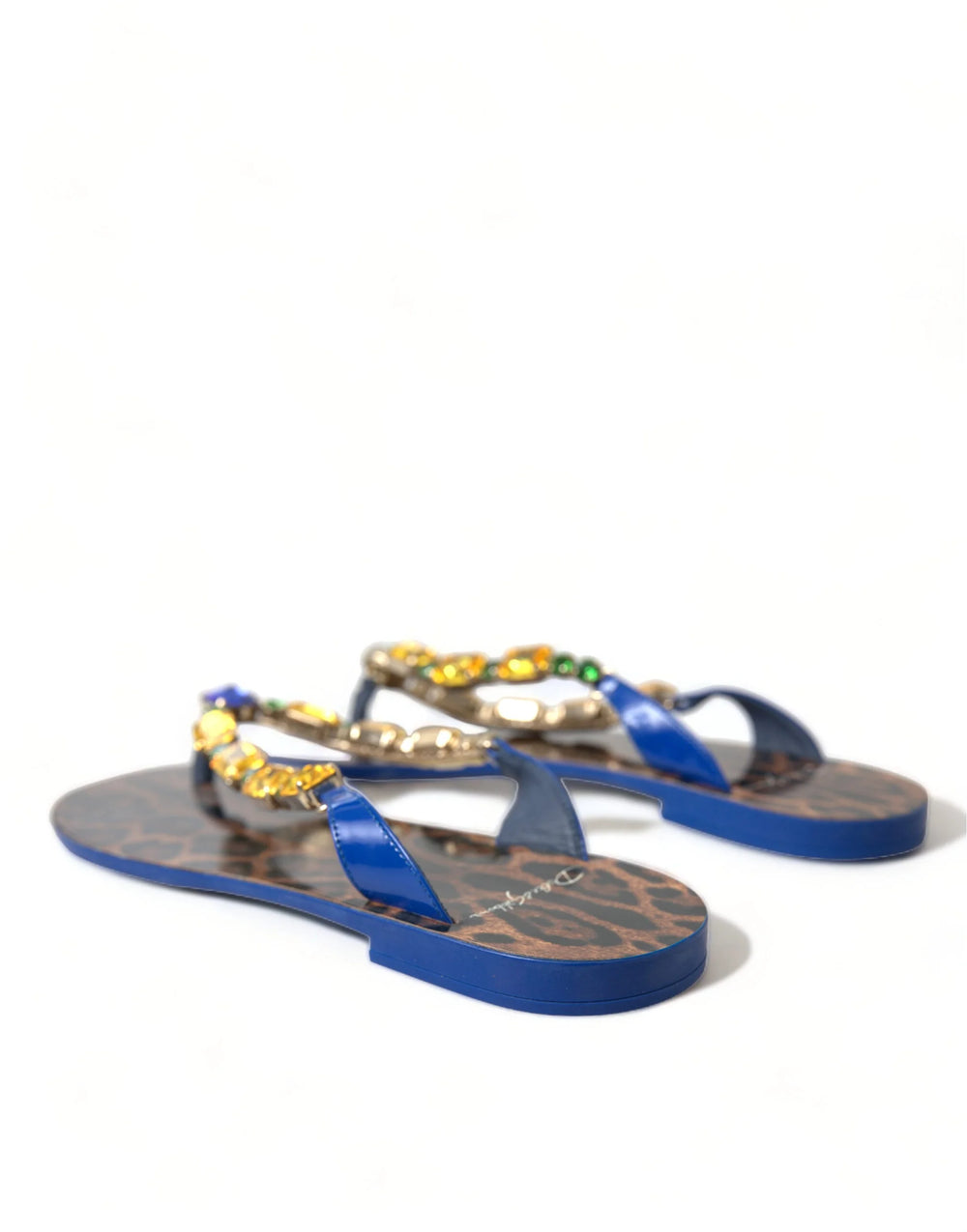 Dolce & Gabbana Blue Crystals Flats Sandals Beachwear Shoes - Sandals