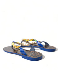 Dolce & Gabbana Blue Crystals Flats Sandals Beachwear Shoes - Sandals