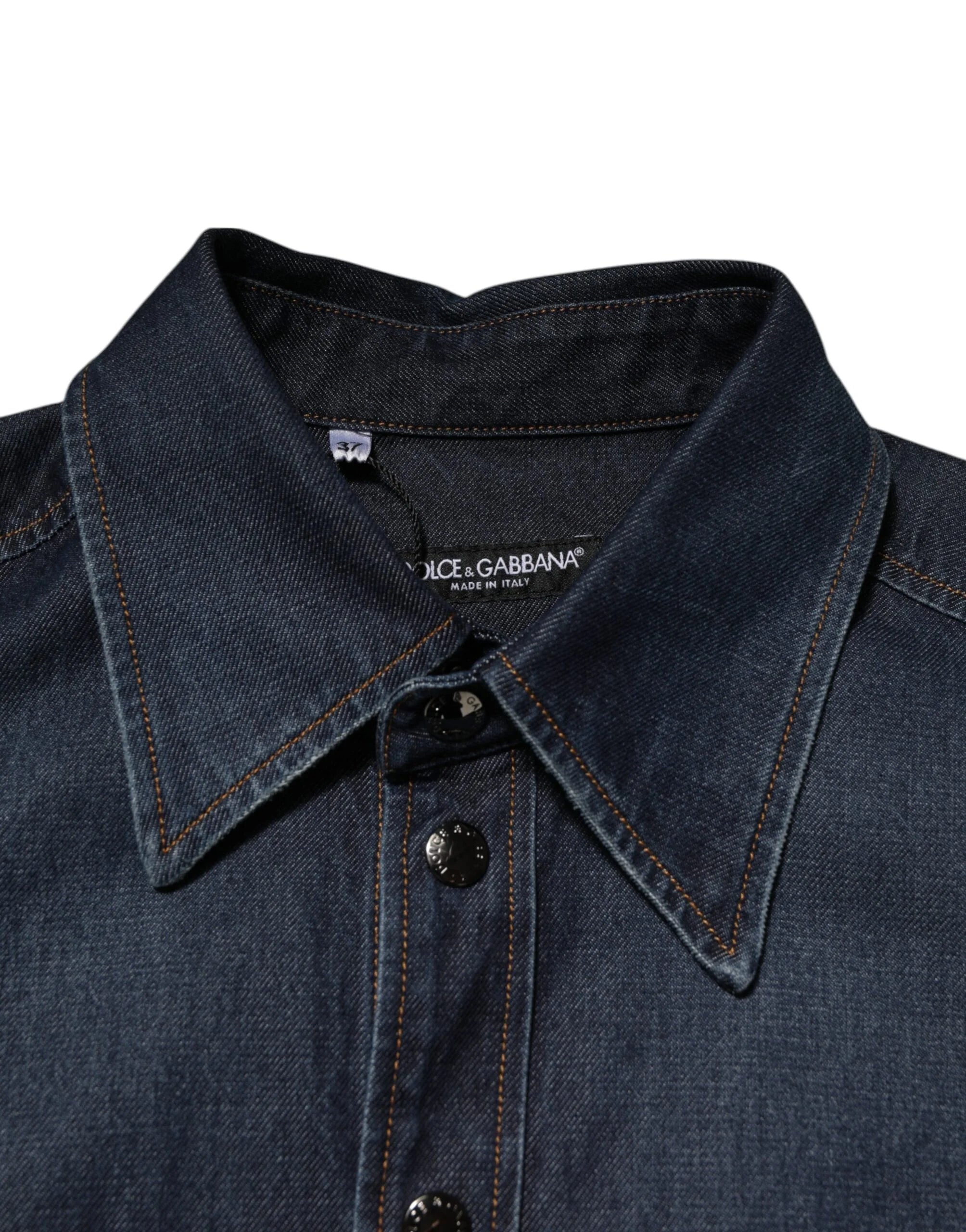 Dolce & Gabbana Blue Denim Button Casual Logo Patch Men Shirt - IT37 | XS