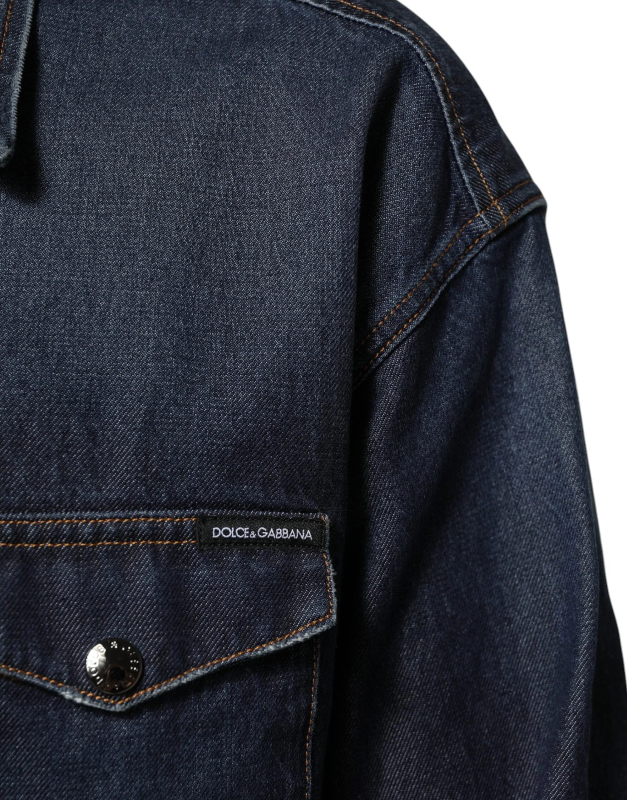Dolce & Gabbana Blue Denim Button Casual Logo Patch Men Shirt - IT37 | XS