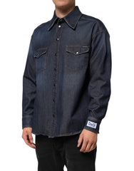 Dolce & Gabbana Blue Denim Button Casual Logo Patch Men Shirt - IT37 | XS