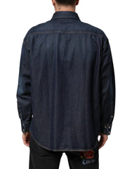 Dolce & Gabbana Blue Denim Button Casual Logo Patch Men Shirt - IT37 | XS - Shirts