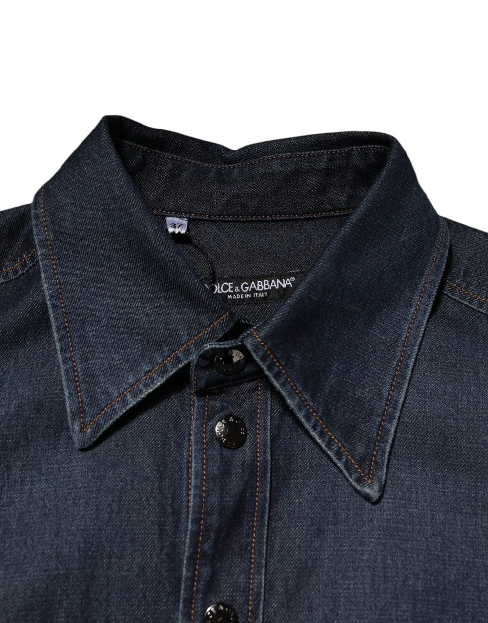 Dolce & Gabbana Blue Denim Button Casual Logo Patch Men Shirt - IT37 | XS - Shirts
