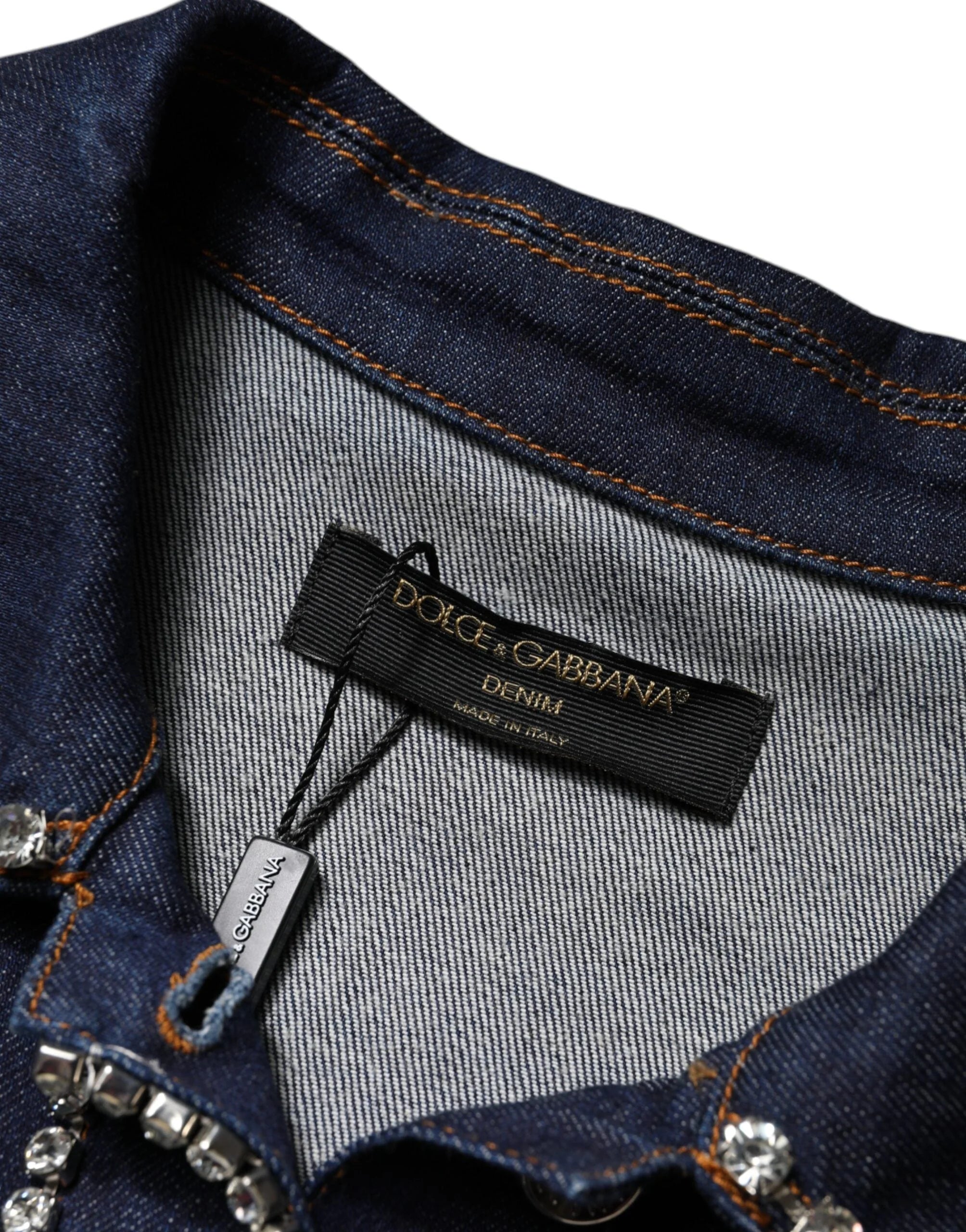 Dolce & Gabbana Blue Denim Cotton Crystal Embellished Jacket - IT44 | L - Trucker Jackets