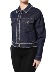 Dolce & Gabbana Blue Denim Cotton Crystal Embellished Jacket - IT44 | L - Trucker Jackets