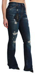 Dolce & Gabbana Blue Denim Cotton Stretch Flared Jeans - Jeans