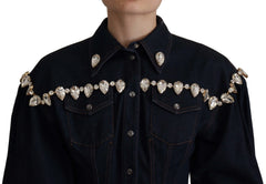 Dolce & Gabbana Blue Denim Crystal Embellish Cotton Jacket - Trucker Jackets