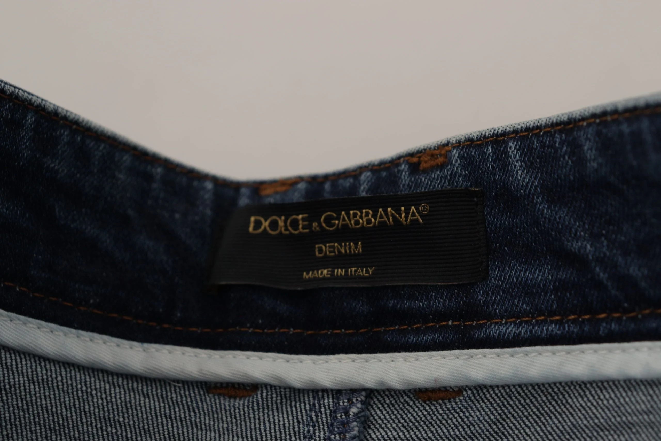 Dolce & Gabbana Blue Denim Crystal Embellished Pants Jeans - IT38|XS - Jeans