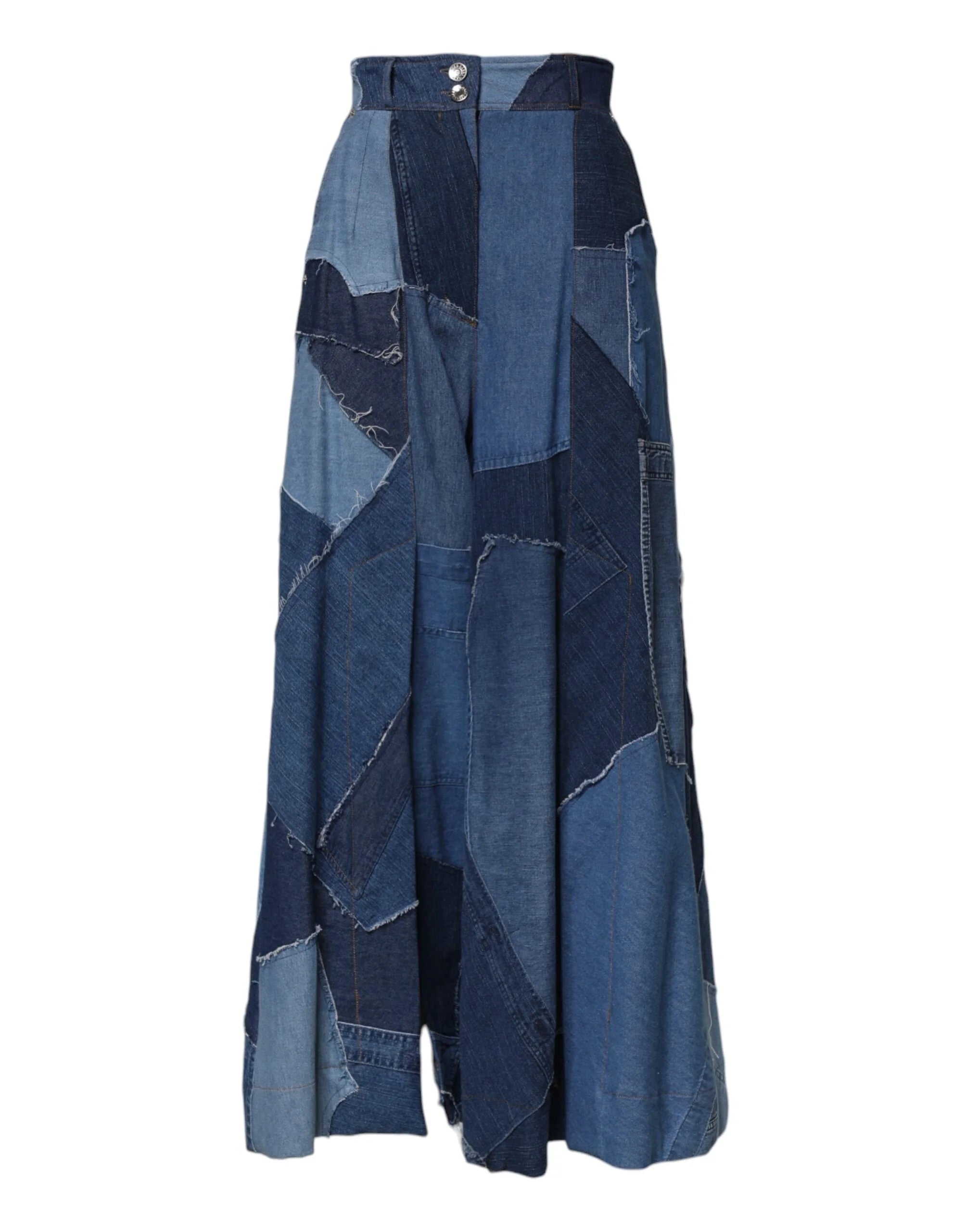 Dolce & Gabbana Blue Denim Long Maxi Patchwork Cotton Skirt - IT40|S