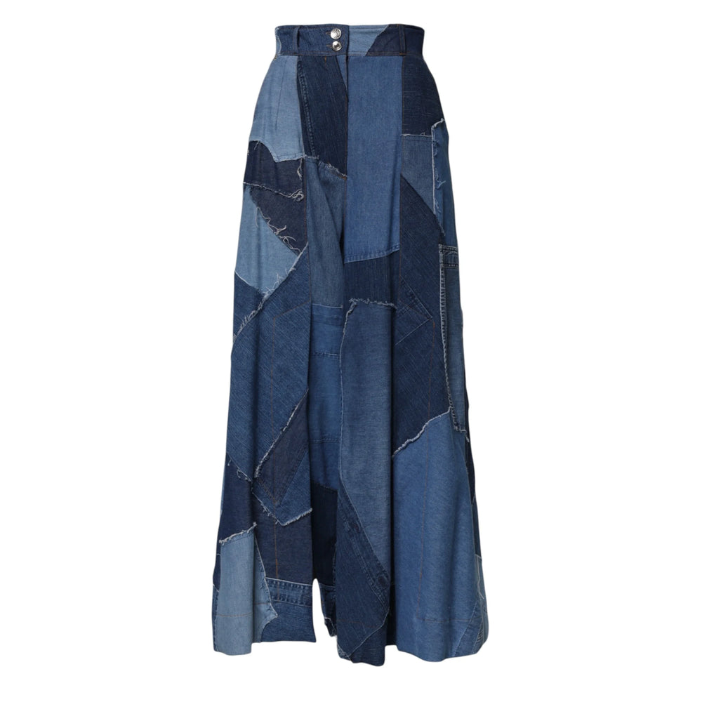 Dolce & Gabbana Blue Denim Long Maxi Patchwork Cotton Skirt - IT40|S - Skirts