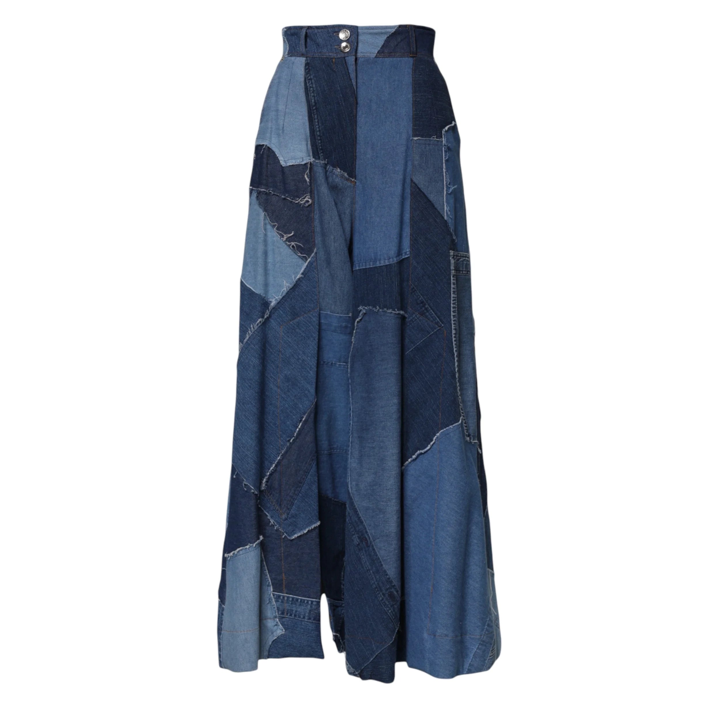Dolce & Gabbana Blue Denim Long Maxi Patchwork Cotton Skirt - IT40|S