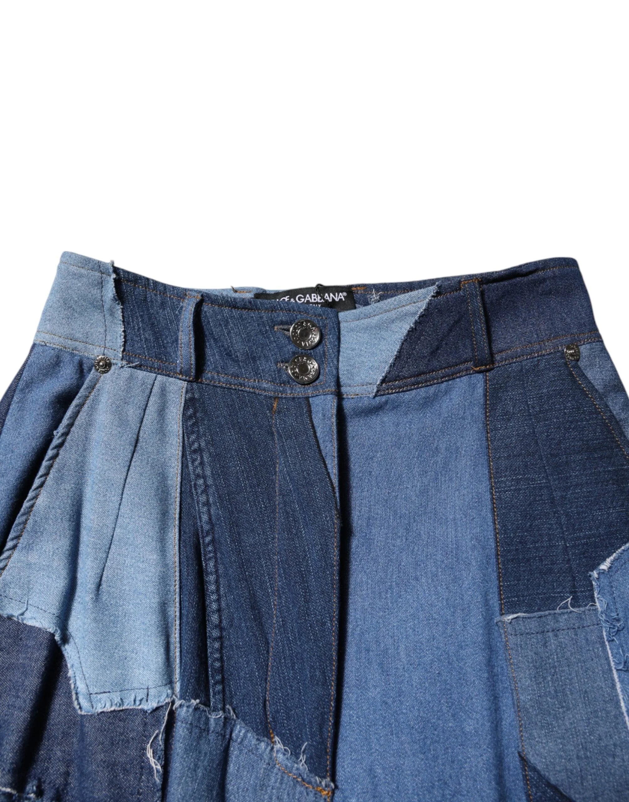 Dolce & Gabbana Blue Denim Long Maxi Patchwork Cotton Skirt - IT40|S