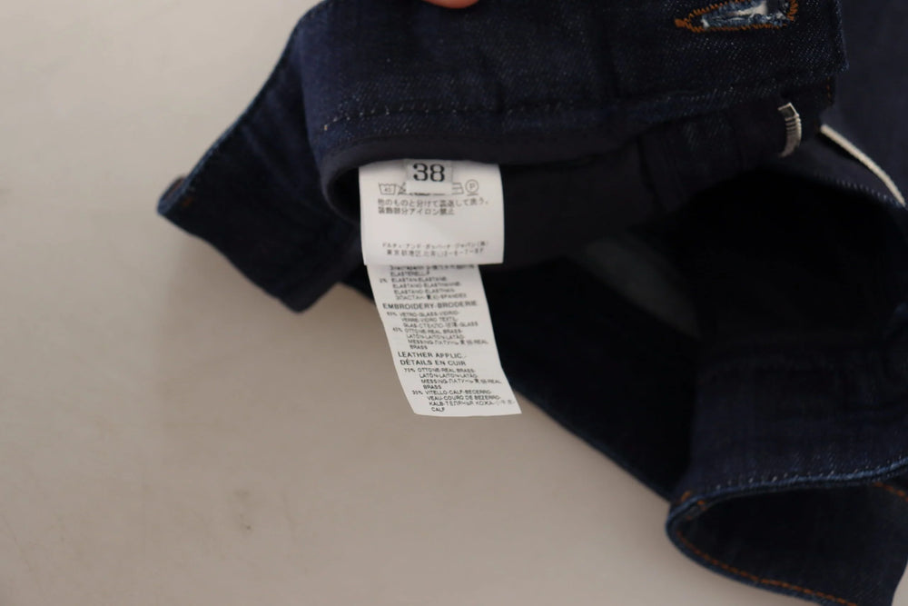 Dolce & Gabbana Blue Denim Stretch Crystal Hot Pants Shorts - Short Trousers