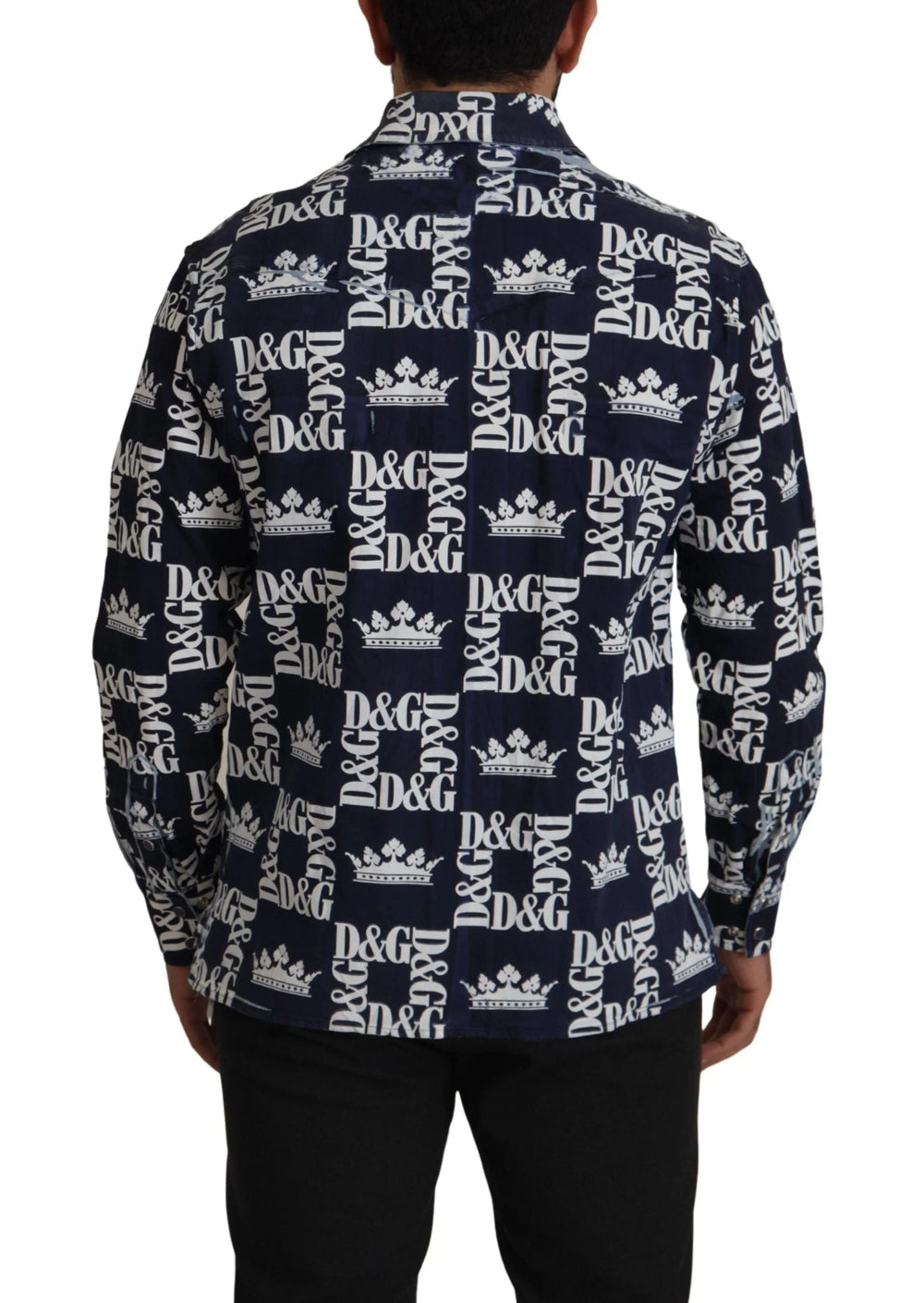 Dolce & Gabbana Blue Denim Stretch DG Crown Logo Casual Shirt - Shirts