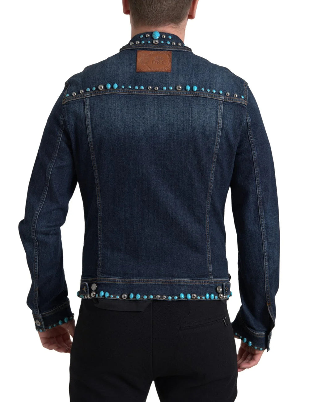 Dolce & Gabbana Blue Denim Turquoise Stones Studded Jacket - Trucker Jackets