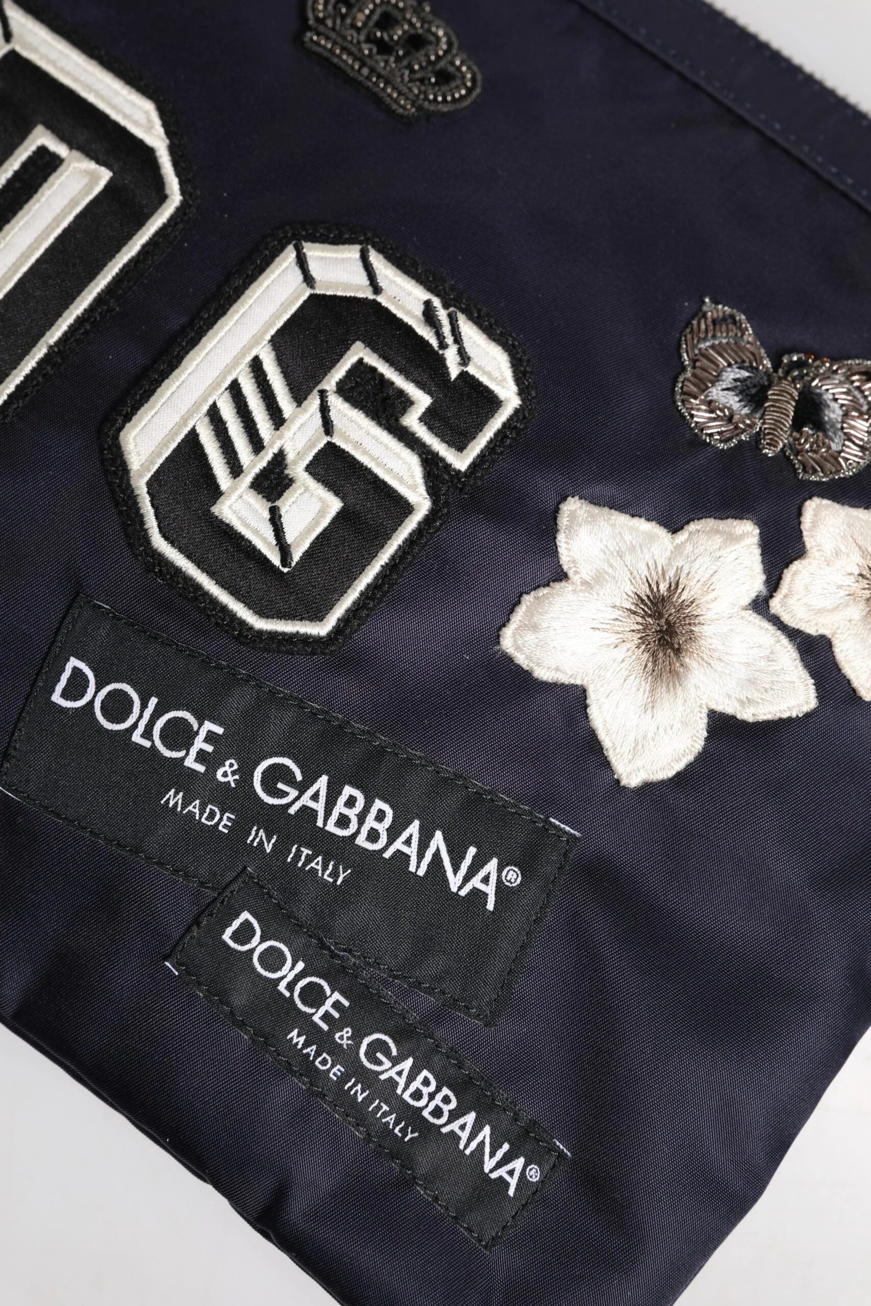 Dolce & Gabbana Blue DG Logo Patch Embellished Pouch Clutch Bag - Clutch Bags