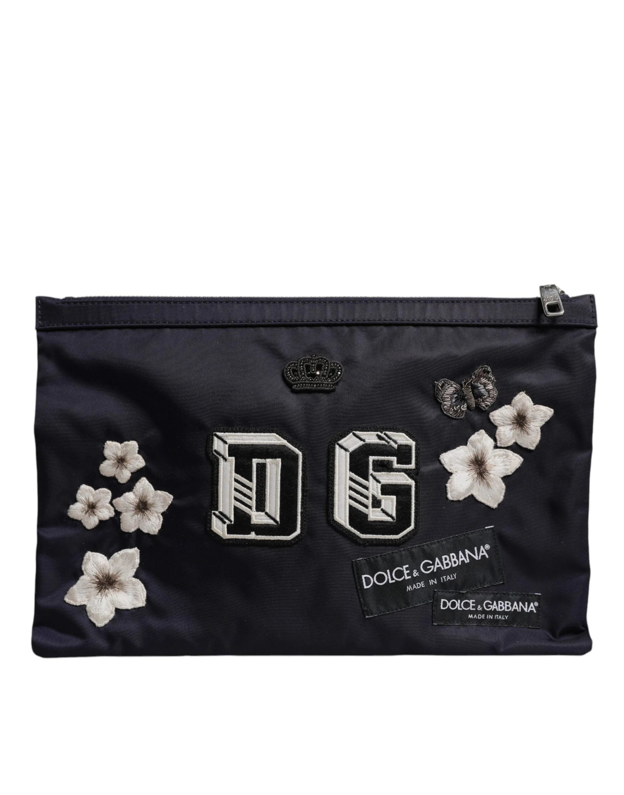 Dolce & Gabbana Blue DG Logo Patch Embellished Pouch Clutch Bag - Clutch Bags