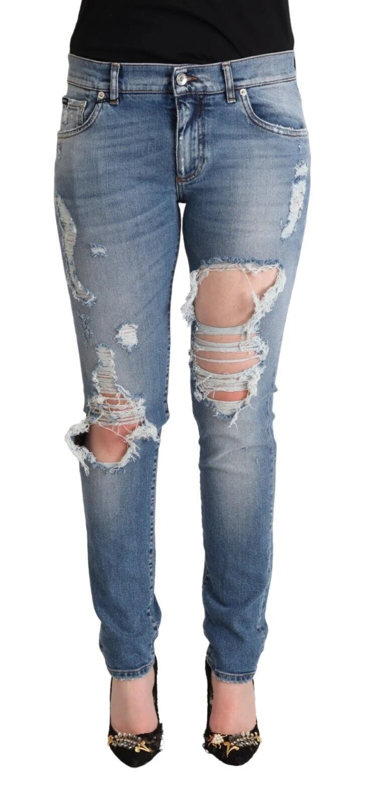 Dolce & Gabbana Blue Distressed Cotton Denim Skinny Jeans - IT40|S - Jeans