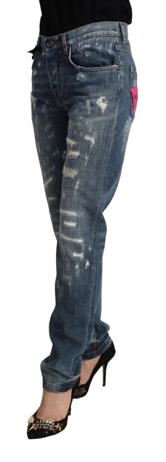 Dolce & Gabbana Blue Distressed Denim BOYFRIEND Skinny Jeans - IT36 | XS - Jeans