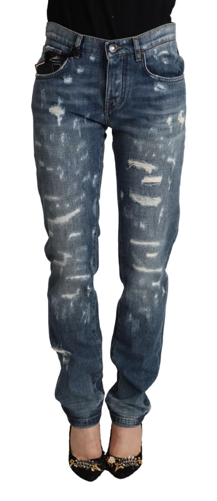 Dolce & Gabbana Blue Distressed Denim BOYFRIEND Skinny Jeans - IT36 | XS - Jeans