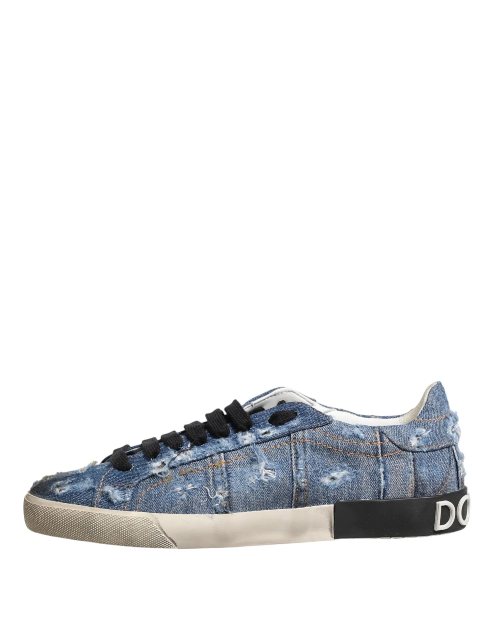 Dolce & Gabbana Blue Distressed Denim Low Top Sneakers Shoes - EU44/US11