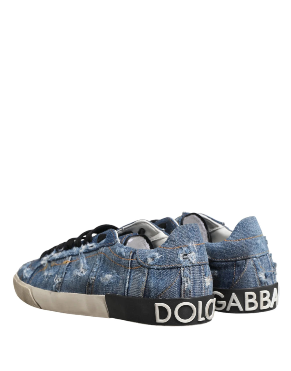 Dolce & Gabbana Blue Distressed Denim Low Top Sneakers Shoes - EU44/US11